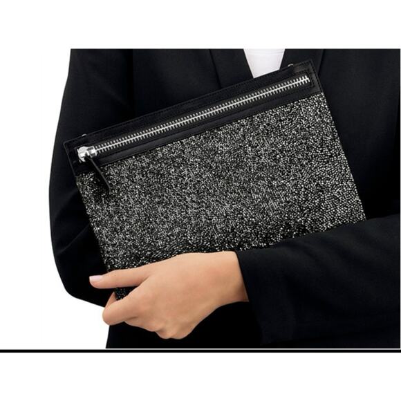 Swarovski Crystal Glam Rock Evening Bag Black Silver Convertible Chain Strap - Picture 5 of 7